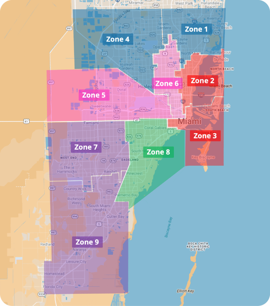 Map of the nine zones of the project for the Detection Installation Phase